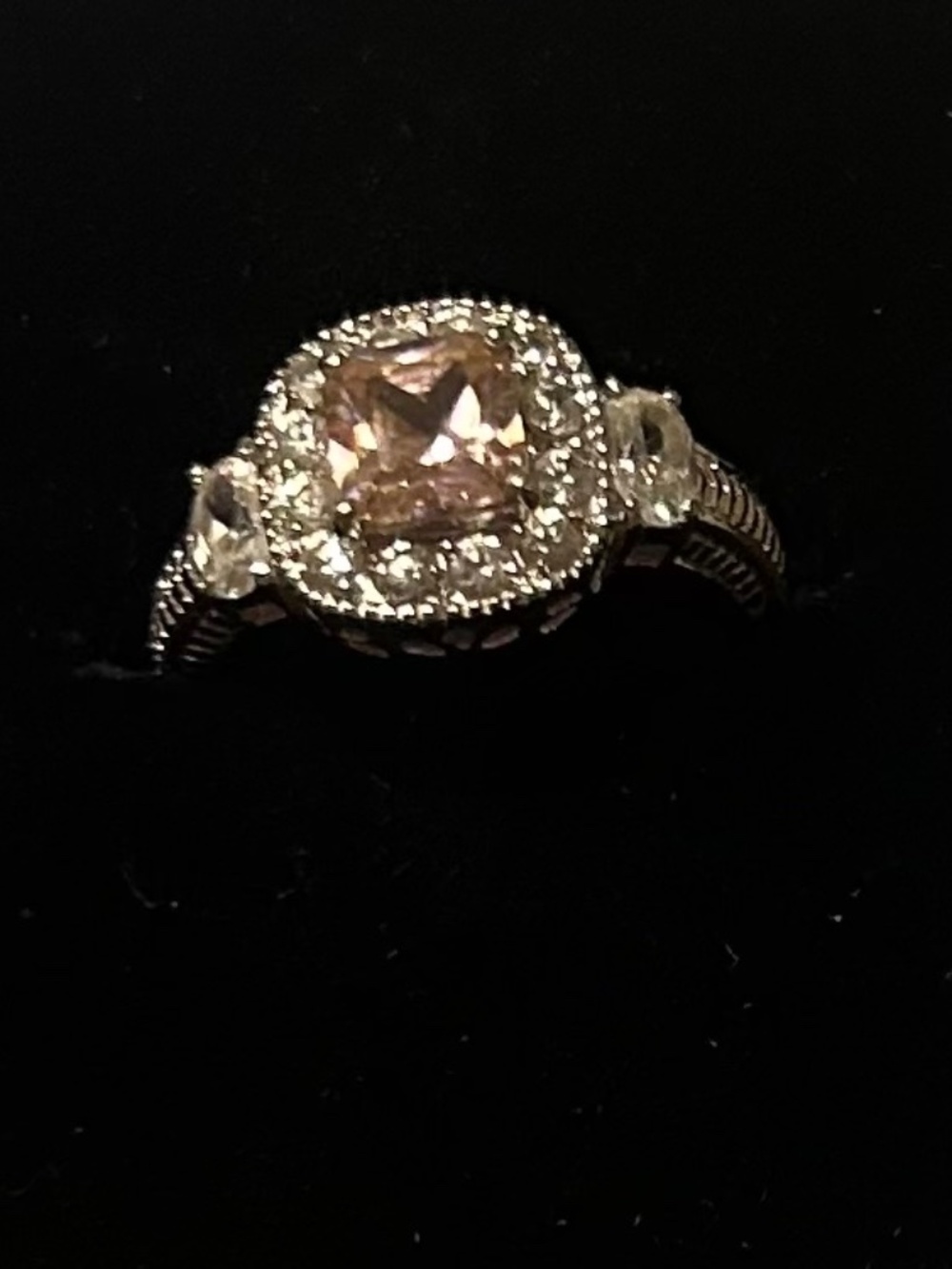 Pink Lab Sapphire, and CZ 925 silver Halo princess cut ring size 7